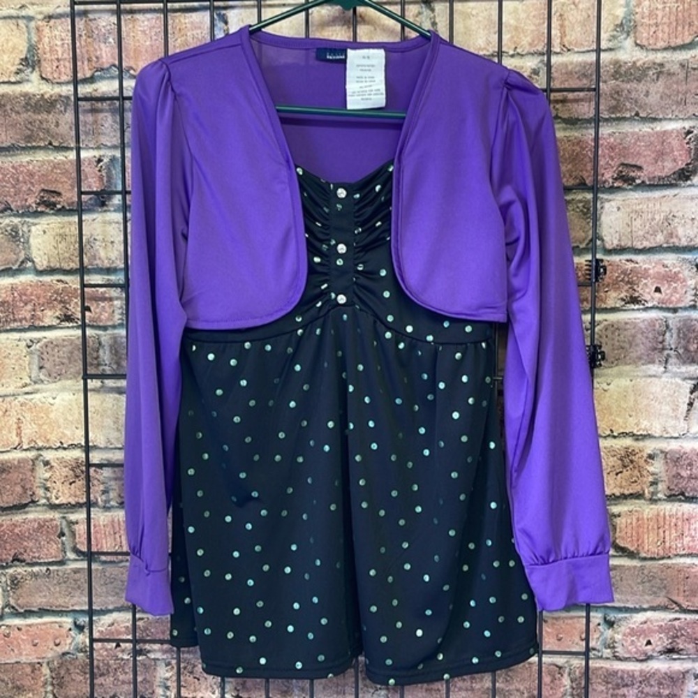 Girls size 14 shimmery dots long sleeve sheer bolero attached thanksgiving top